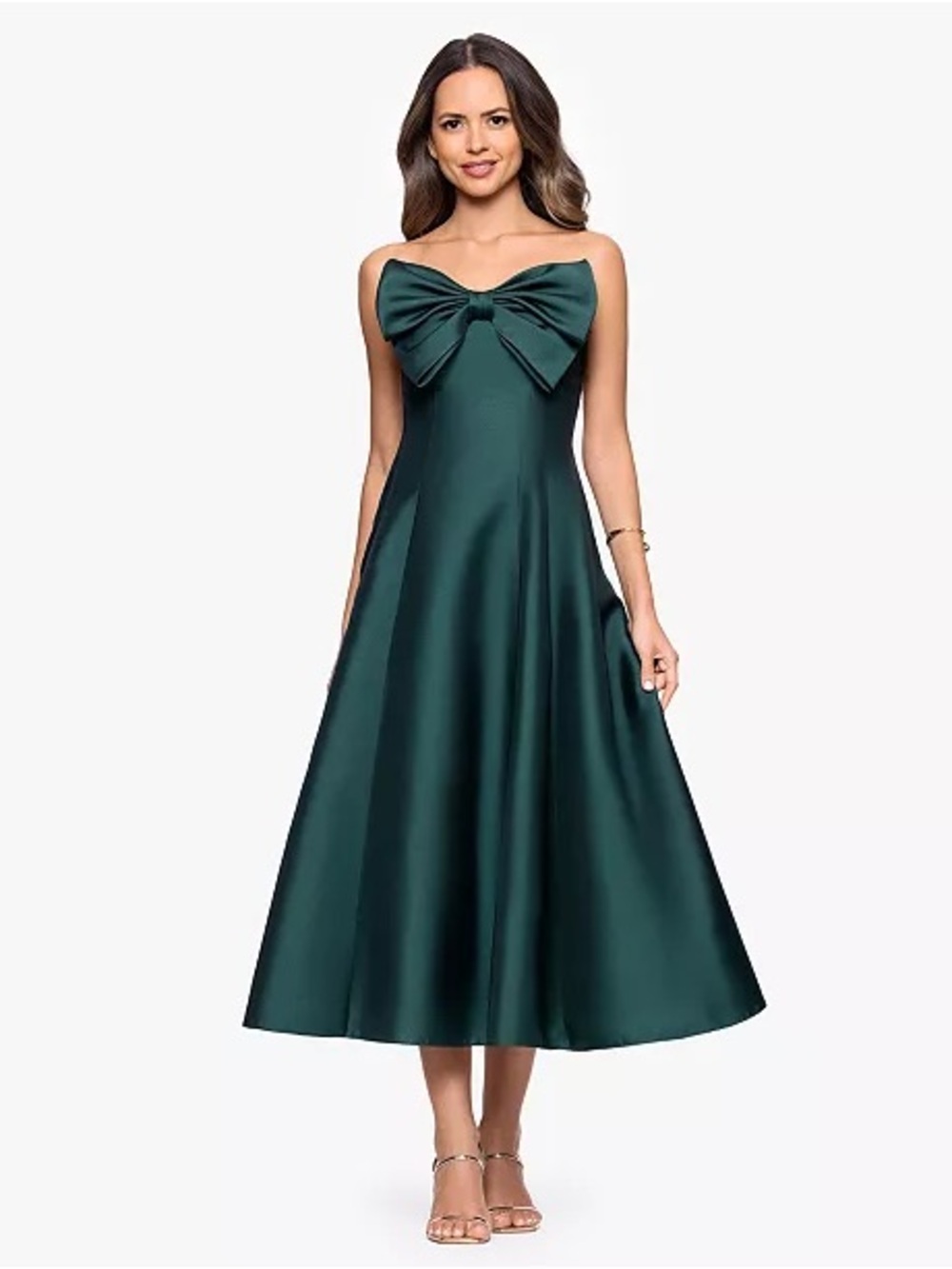 Betsy & Adam Dark Green Strapless Midi Dress